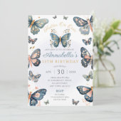 Rustic Navy & Pink Butterfly Party Uitnodiging (Staand voorkant)