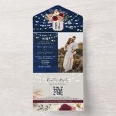 Rustic Navy QR Code All-in-One Uitnodiging (Binnen)