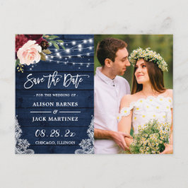 Rustic Navy String Lights Foto opslaan Datum Briefkaart