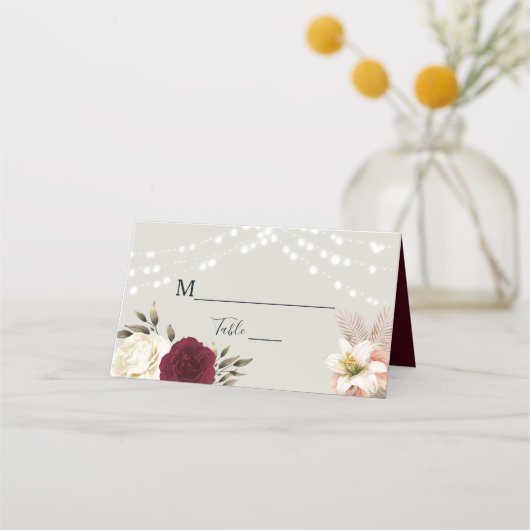 Rustic Navy String Lights Place Card (Voorkant)