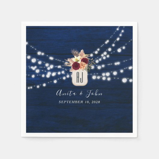 Rustic Navy String Lights Trouwservetten Servet (Voorkant)