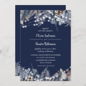 Rustic Navy String Lights Winter Wedding Invitatio Kaart (Voorkant / Achterkant)