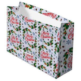 Rustic Navy wit en rood Vrolijk Kerstfeest Groot Cadeauzakje