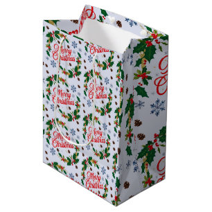Rustic Navy wit en rood Vrolijk Kerstfeest Medium Cadeauzakje