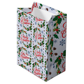Rustic Navy wit en rood Vrolijk Kerstfeest Medium Cadeauzakje