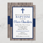 Rustic Navy & Wood Boy Baptisme Kaart (Voorkant / Achterkant)
