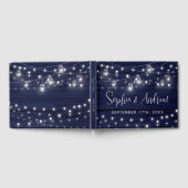 Rustic Navy Wood Mason Jars Lights Wedding Gastenboek (Volledig)