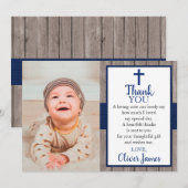 Rustic Navy & Wood Photo Carte de remerciements de (Devant / Derrière)
