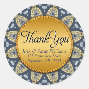 Rustic Navyblauw Gouden Zonnebloem Bedankt Sticker