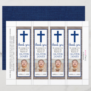 Rustic Navyblauw Jongens Doop Foto Boekmerk