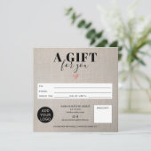 Rustic neplinnen vierkant logo voor cadeaubon (Staand voorkant)