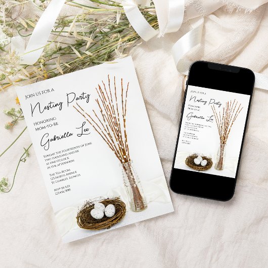 Rustic Nesting Party White Eggs Baby shower Kaart