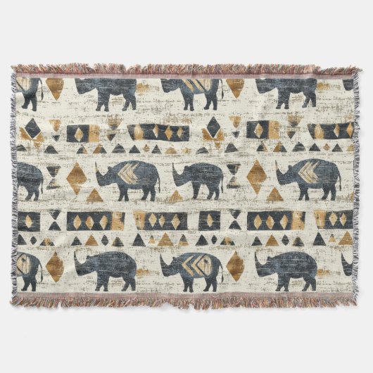 Rustic Neushoorn Tribal Patroon (1) Deken (Voorkant)