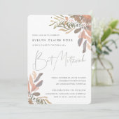 Rustic Neutral Boho Floral Bat Mitzvah Kaart (Staand voorkant)