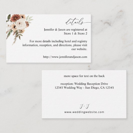 Rustic Neutral Boho Floral Informatiekaartje (Voorkant / Achterkant)