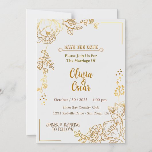 Rustic Neutral Boho Floral Wedding Invitation (Recto)