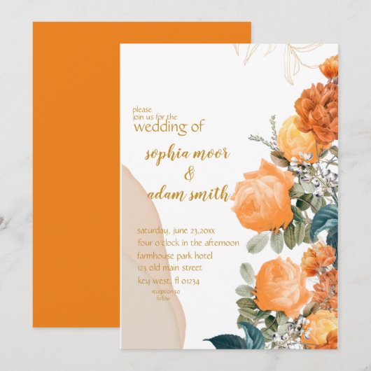 Rustic Neutral Boho oranje Floral bruiloft Kaart (Voorkant / Achterkant)
