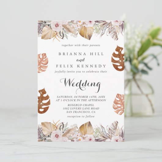 Rustic Neutral Boho Wedding Kaart (Staand voorkant)