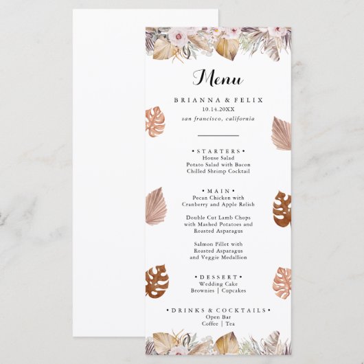 Rustic Neutral Boho Wedding Menu (Voorkant / Achterkant)