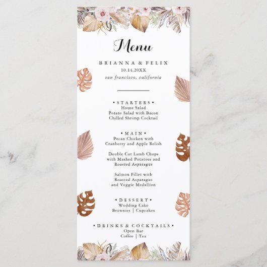 Rustic Neutral Boho Wedding Menu (Voorkant)