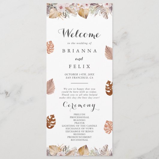 Rustic Neutral Boho Wedding Programma (Voorkant)