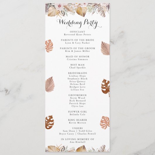 Rustic Neutral Boho Wedding Programma (Achterkant)
