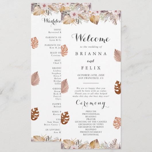 Rustic Neutral Boho Wedding Programma (Voorkant / Achterkant)