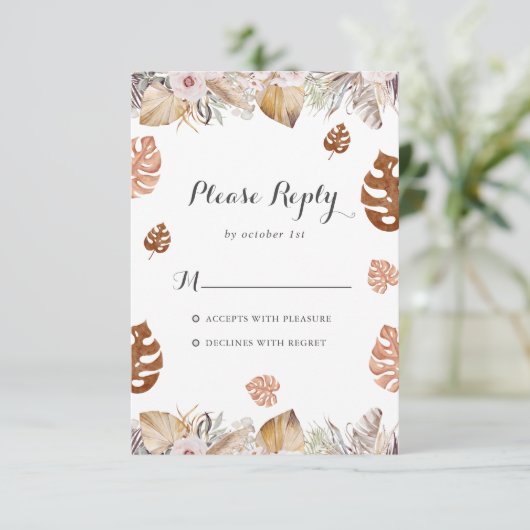 Rustic Neutral Boho Wedding RSVP Kaartje (Staand voorkant)