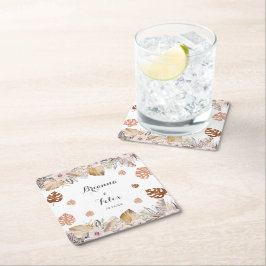 Rustic Neutral Boho Wedding Vierkante Kartonnen Onderzetter