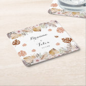 Rustic Neutral Boho Wedding Vierkante Kartonnen Onderzetter (Schuin)