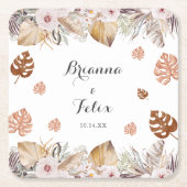 Rustic Neutral Boho Wedding Vierkante Kartonnen Onderzetter (Voorkant)