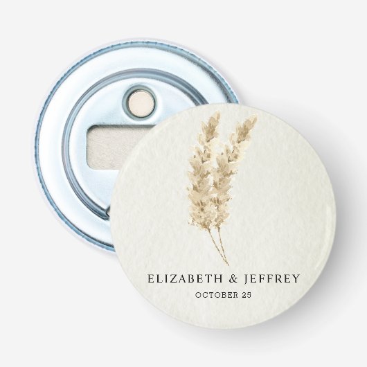Rustic Neutral Earthy Boho Pampas Grass Wedding Button Flesopener (Voorkant)