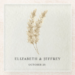 Rustic Neutral Earthy Boho Pampas Grass Wedding Glazen Onderzetter