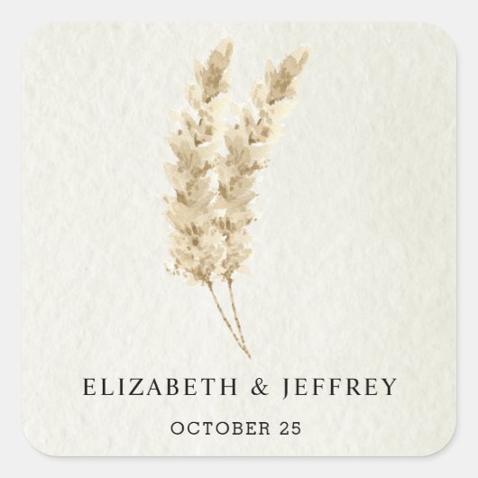 Rustic Neutral Earthy Boho Pampas Grass Wedding Vierkante Sticker (Voorkant)