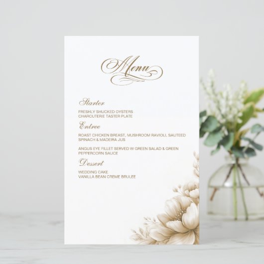 Rustic Neutral Floral Wedding Menu (Debout devant)