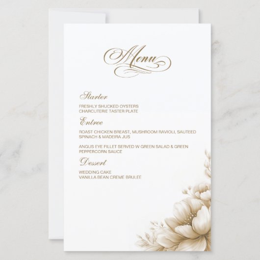 Rustic Neutral Floral Wedding Menu (Devant)