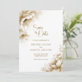 Rustic Neutral Floral Wedding Save the Date (Debout devant)