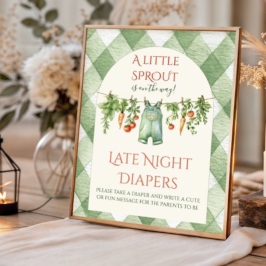 Rustic Neutral Sprout Baby Shower Diaper Fun Poster