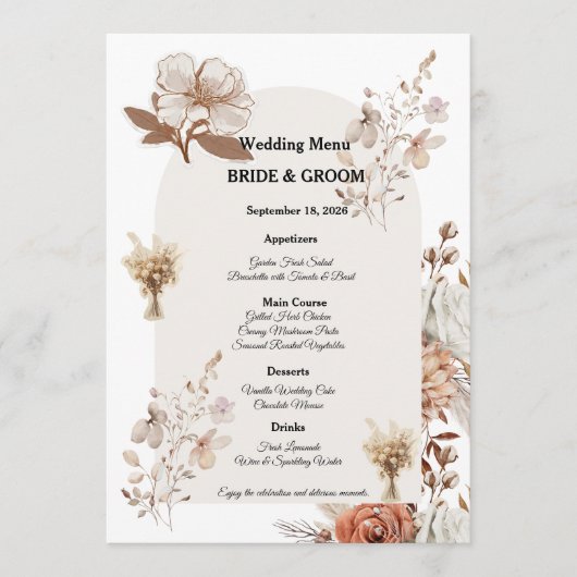 Rustic Neutral Wedding Menu Design (Voorkant)