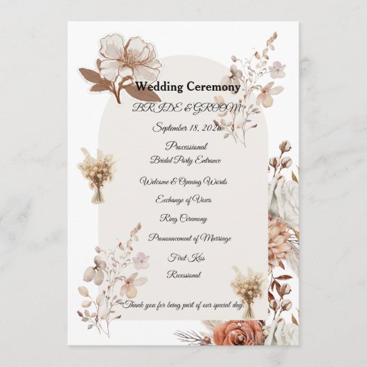 Rustic Neutral Wedding Program Programma (Voorkant)