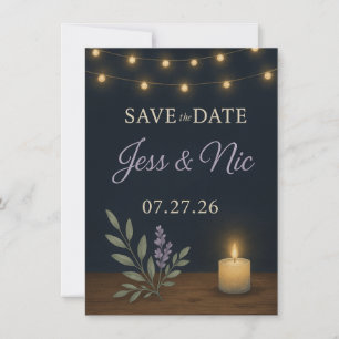 Rustic Night Glow Save the Date Kaart – Platte Kaa