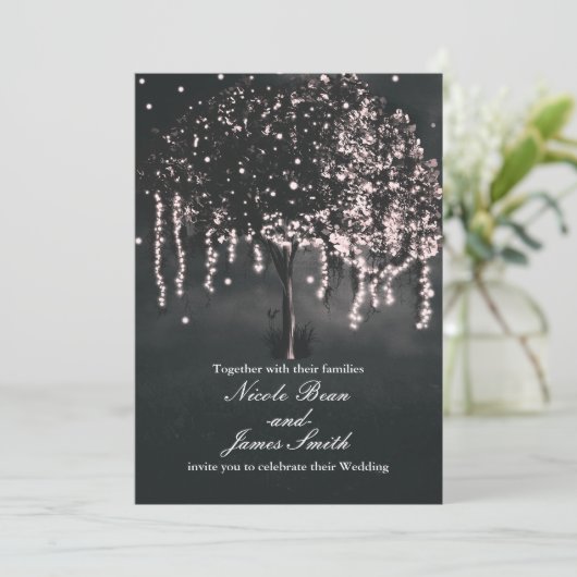 Rustic Night Mossy Tree Lights Mariage Invitations (Debout devant)