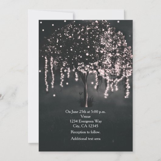 Rustic Night Mossy Tree Lights Mariage Invitations (Dos)
