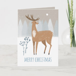 Rustic Nordic Stag & Doe Reindeer Snowy Forest Feestdagen Kaart