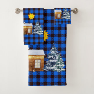 Rustic Northwood Winter Log Cabin Buffalo Pset Bad Handdoek