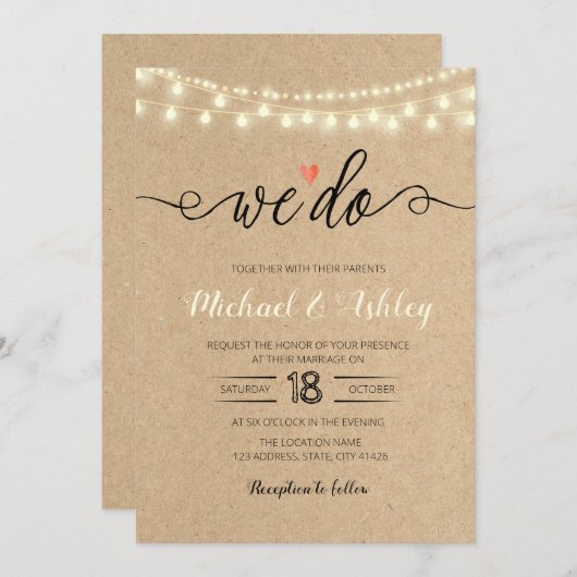 Rustic nous faisons une invitation à thème mariage (Devant / Derrière)