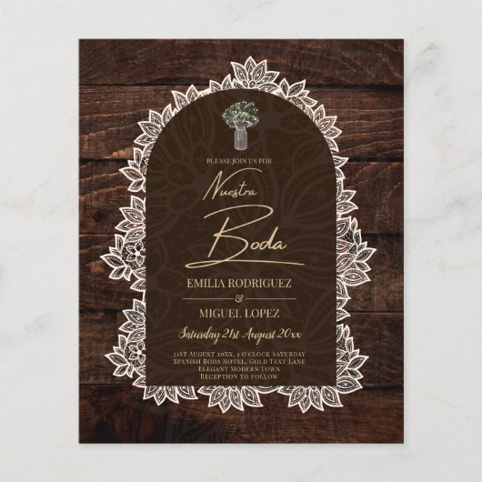 Rustic NUESTRA BODA Backyard Woodland Wood Lace Flyer (Voorkant)
