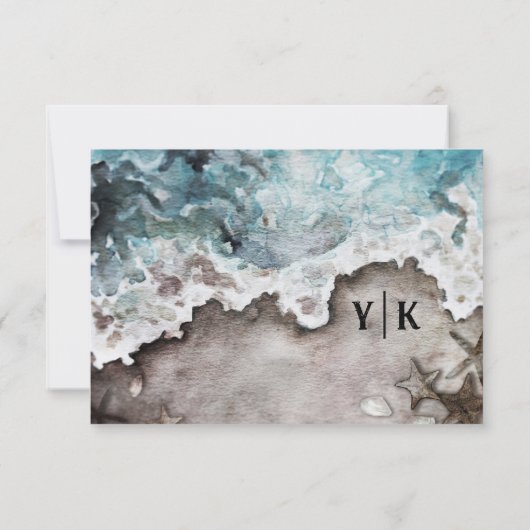 Rustic Ocean Dietary Restrictions Monogram RSVP (Achterkant)
