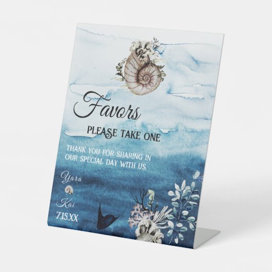 Rustic Ocean Wedding Favors Sign Reclamebord Met Voetstuk (Voorkant)
