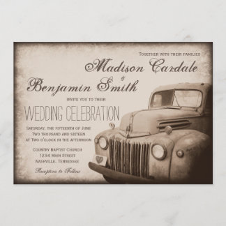 Rustic Old Truck country Wedding Invites Kaart